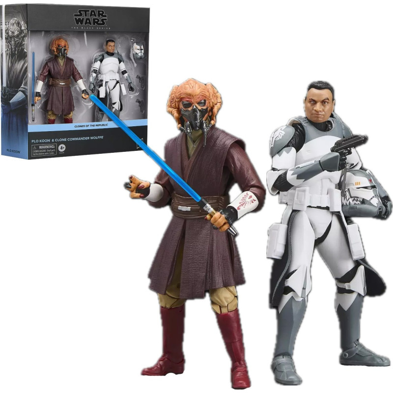 PLO KOON ET CLONE COMMANDANT WOLFFE STAR WARS THE BLACK SERIES FIGURINE 15 CM