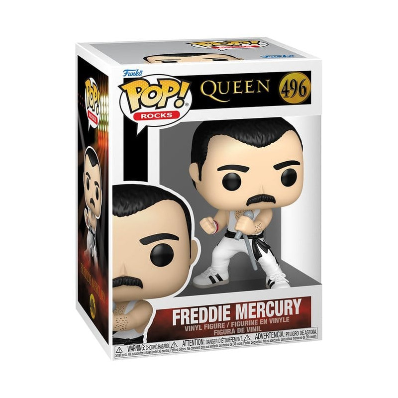 FREDDIE MERCURY WHITE SINGLET QUEEN POP ROCKS VINYL FIGURINE 9 CM