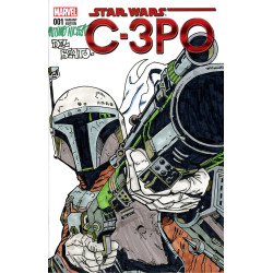 DF MARVEL COMICS STAR WARS COMMISSIONED COVER ART SIGNED AND REMARKED BY MARIANO NICIEZA AND JOE DELBEATO WITH A MANDALORIAN SKE