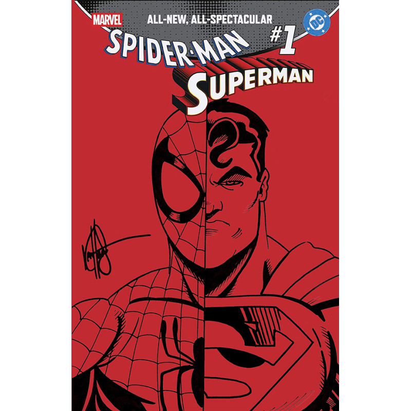 DF MARVEL/DC SPIDERMAN/SUPERMAN 1 RED BLANK VARIANT SIGNED AND REMARKED BY KEN HAESER WITH A SPIDERMAN/SUPERMAN SKETCH Allocatio