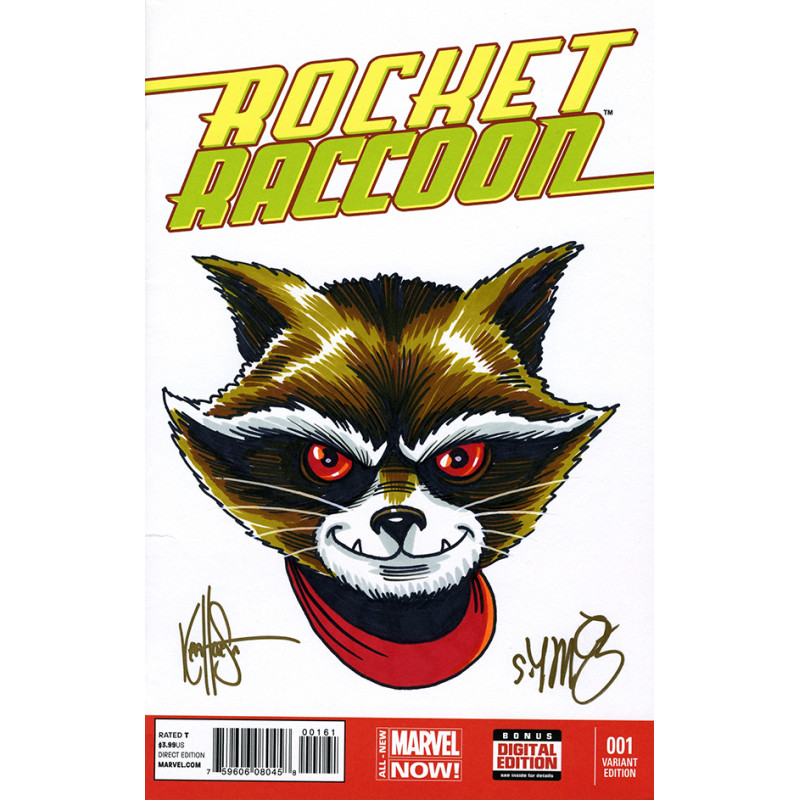 DF ROCKET RACCOON 1 BLANK VARIANT SIGNED BY SKOTTIE YOUNG AND REMARKED BY KEN HAESER WITH A ROCKET SKETCH Allocations may occur.