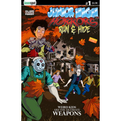 JUNIOR HIGH HORRORS RUN & HIDE 1 (ONE SHOT) CVR A ERIC KENT WEAPONS SPOOF BAGGED WITH TRADING CARD