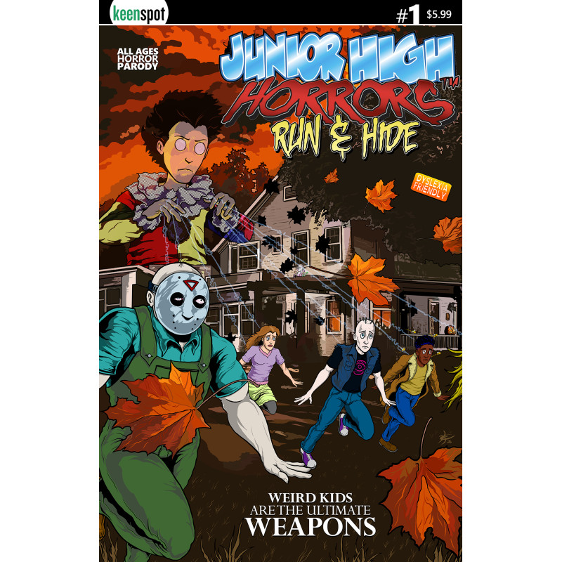 JUNIOR HIGH HORRORS RUN & HIDE 1 (ONE SHOT) CVR A ERIC KENT WEAPONS SPOOF BAGGED WITH TRADING CARD
