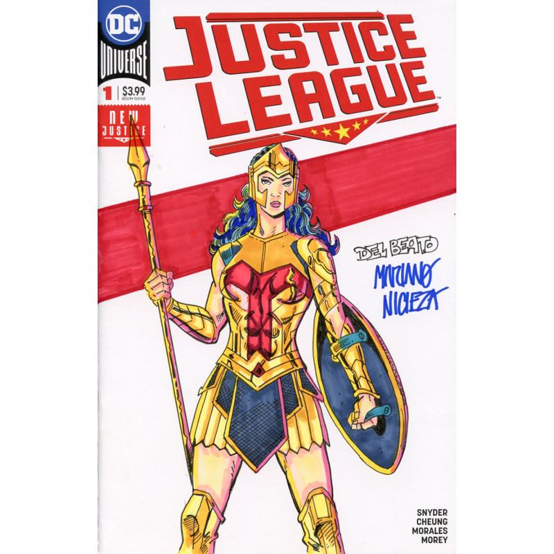 DF DC COMICS COMMISSIONED COVER ART SIGNED AND REMARKED BY MARIANO NICIEZA AND JOE DELBEATO WITH A WONDER WOMAN SKETCH Allocatio
