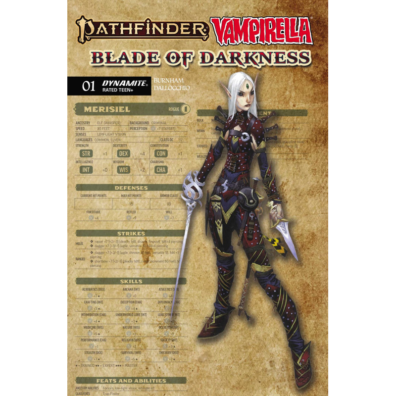 PATHFINDER VAMPIRELLA BLADE OF DARKNESS 1 CVR C WAYNE REYNOLDS CHARACTER SHEET VAR