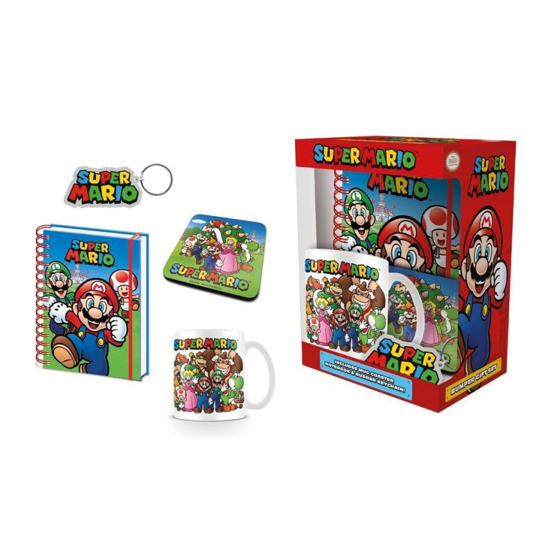 SUPER MARIO COFFRET CADEAU MUG CARNET DESSOUS DE VERRE PORTE CLES