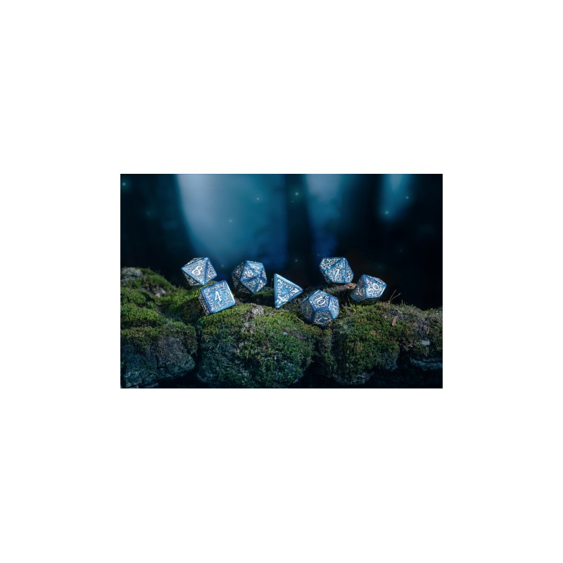 ELVISH COBALT ET SILVER 7 PC MODERNE RPG DICE SET