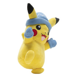 PIKACHU POKEMON SEASONAL PLUSH 20CM HOLIDAY WITH WINTER HAT AND