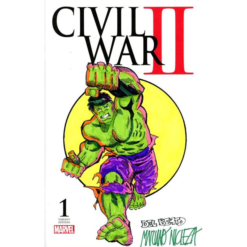 DF MARVEL COMICS COMMISSIONED COVER ART SIGNED AND REMARKED BY MARIANO NICIEZA AND JOE DELBEATO WITH A HULK SKETCH Allocations m
