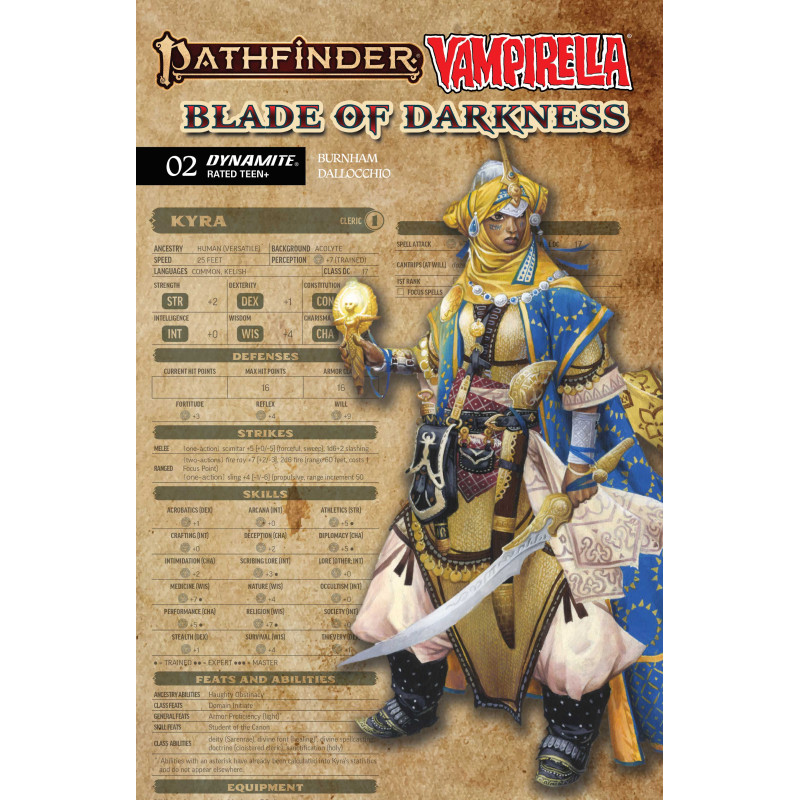 PATHFINDER VAMPIRELLA BLADE OF DARKNESS 2 CVR C WAYNE REYNOLDS CHARACTER SHEET VAR