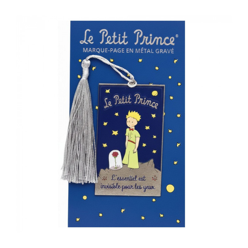 LE PETIT PRINCE AVEC SA ROSE MARQUE PAGE EN METAL 14 CM