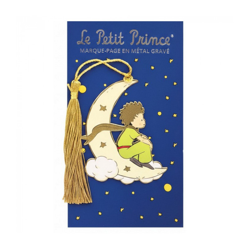 LE PETIT PRINCE ASSIS SUR LA LUNE MARQUE PAGE METAL 14 CM