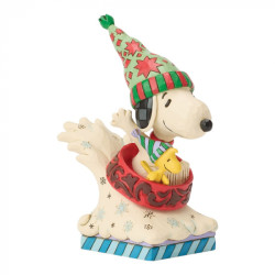 SNOOPY ET WOODSTOCK SUR UNE LUGE FIG PEANUTS ESPRIT DE NOEL 11.5 CM