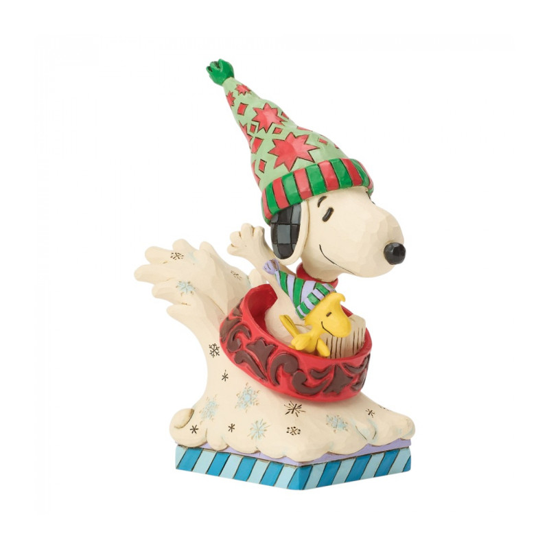 SNOOPY ET WOODSTOCK SUR UNE LUGE FIG PEANUTS ESPRIT DE NOEL 11.5 CM