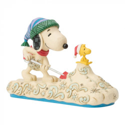 SNOOPY ET WOODSTOCK PELLETANT DE LA NEIGE FIG PEANUTS ESPRIT DE NOEL 12 CM