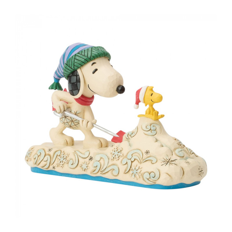 SNOOPY ET WOODSTOCK PELLETANT DE LA NEIGE FIG PEANUTS ESPRIT DE NOEL 12 CM