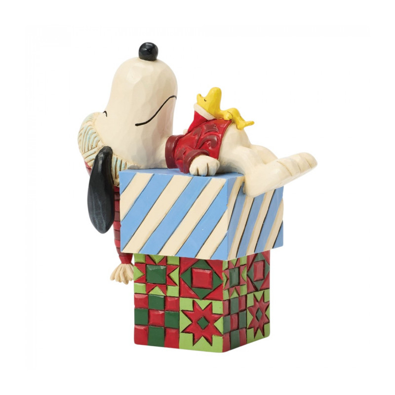 SNOOPY ET WOODSTOCK SUR UNE PILE DE CADEAUX FIG PEANUTS ESPRIT DE NOEL 12 CM