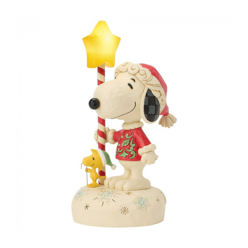 SNOOPY ET WOODSTOCK AVEC UNE ETOILE LUMINEUSE FIG PEANUTS ESPRIT DE NOEL 18 CM
