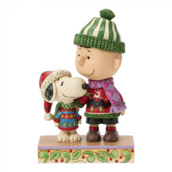 SNOOPY ET CHARLIE BROWN AVEC DES PULLS LAIDS FIG PEANUTS ESPRIT DE NOEL 17 CM