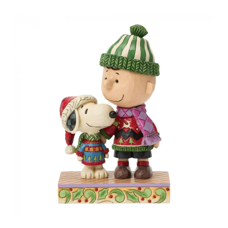 SNOOPY ET CHARLIE BROWN AVEC DES PULLS LAIDS FIG PEANUTS ESPRIT DE NOEL 17 CM