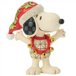 SNOOPY AVEC CLOCHETTES FIGURINE ESPRIT DE NOEL 8.5 CM