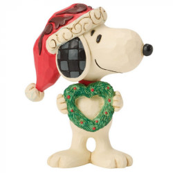SNOOPY AVEC UNE COURONNE DE NOEL COEUR FIG PEANUTS ESPRIT DE NOEL 8 CM