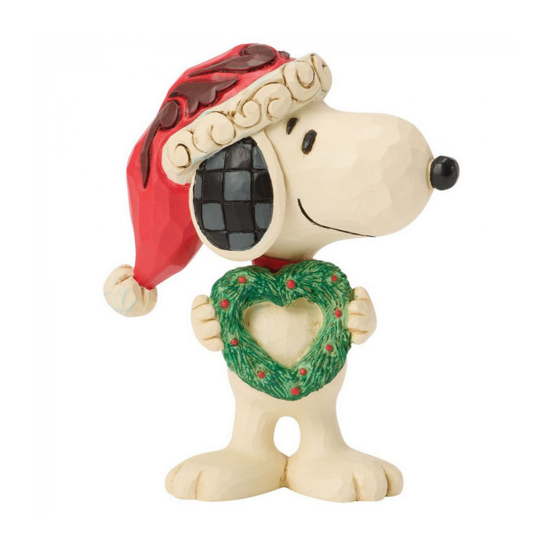 SNOOPY AVEC UNE COURONNE DE NOEL COEUR FIG PEANUTS ESPRIT DE NOEL 8 CM