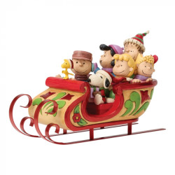 SNOOPY ET LES PEANUTS EN TRAINEAU FIGURINE ESPRIT DE NOEL 31.5 CM