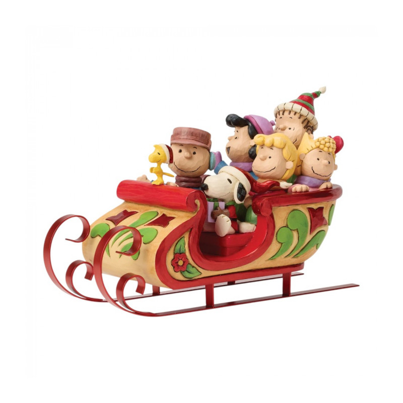 SNOOPY ET LES PEANUTS EN TRAINEAU FIGURINE ESPRIT DE NOEL 31.5 CM