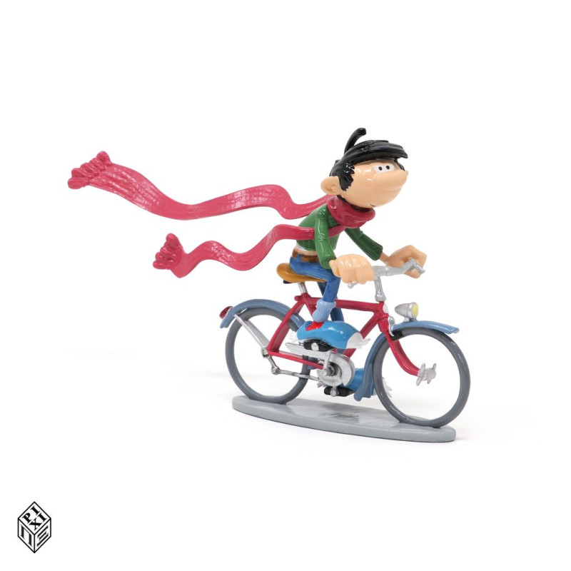 GASTON LAGAFFE A VELO ET L ECHARPE GEANTE FIGURINE PIXI 7.5 CM