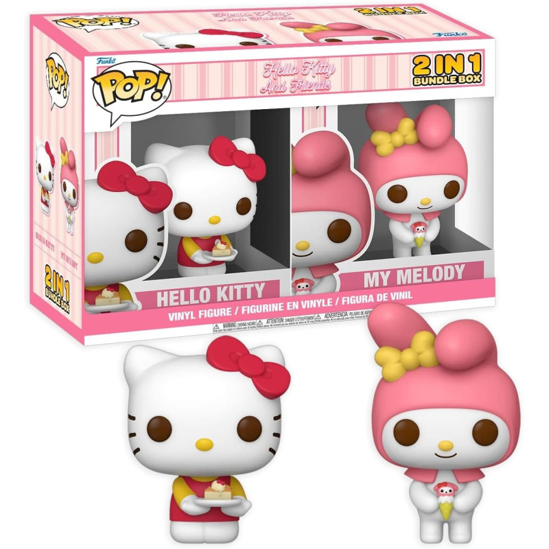 HELLO KITTY EXCLUSIVE BOX HELLO KITTY ET MY MELODY ASSEMBLED FUNKO POP FIGURINES 9 CM