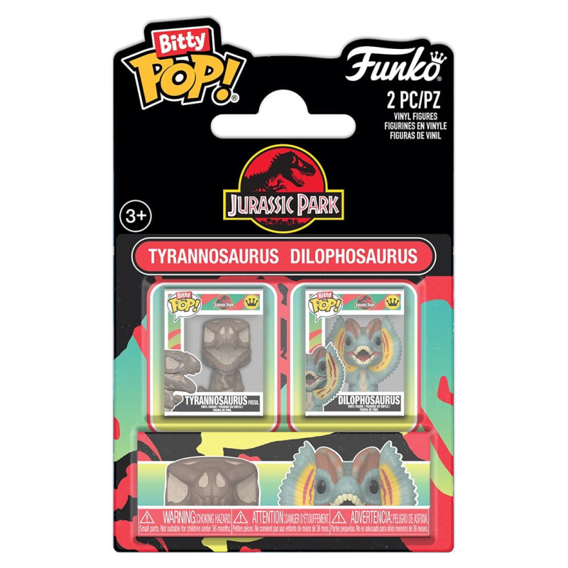 JURASSIC PARK PACK 2 FIGURINES BITTY POP SERIES TYRANNOSAUR ET DILOPHOSOR VINYL FIGURINE 2 CM