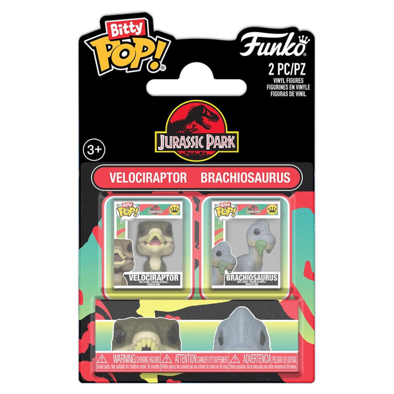 JURASSIC PARK PACK 2 FIGURINES BITTY POP SERIES VELOCIRAPTOR ET BRACHIOSAUR VINYL FIGURINE 2 CM