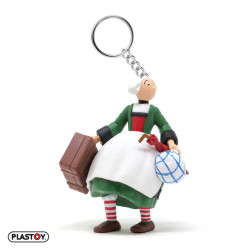 BECASSINE ROBE AU VENT PORTANT UNE VALISE UN BALUCHON ET UN PARAPLUIE PORTE CLES 8 CM